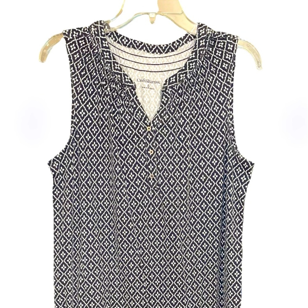 Summer Navy and White Sleeveless Dress - Large
